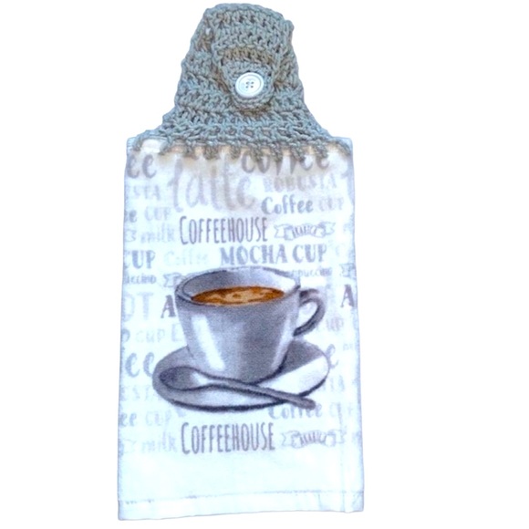 HAND CRAFTED Crochet Top Coffee House Hanging Kitchen or Bathroom Hand Towels - Picture 6 of 7